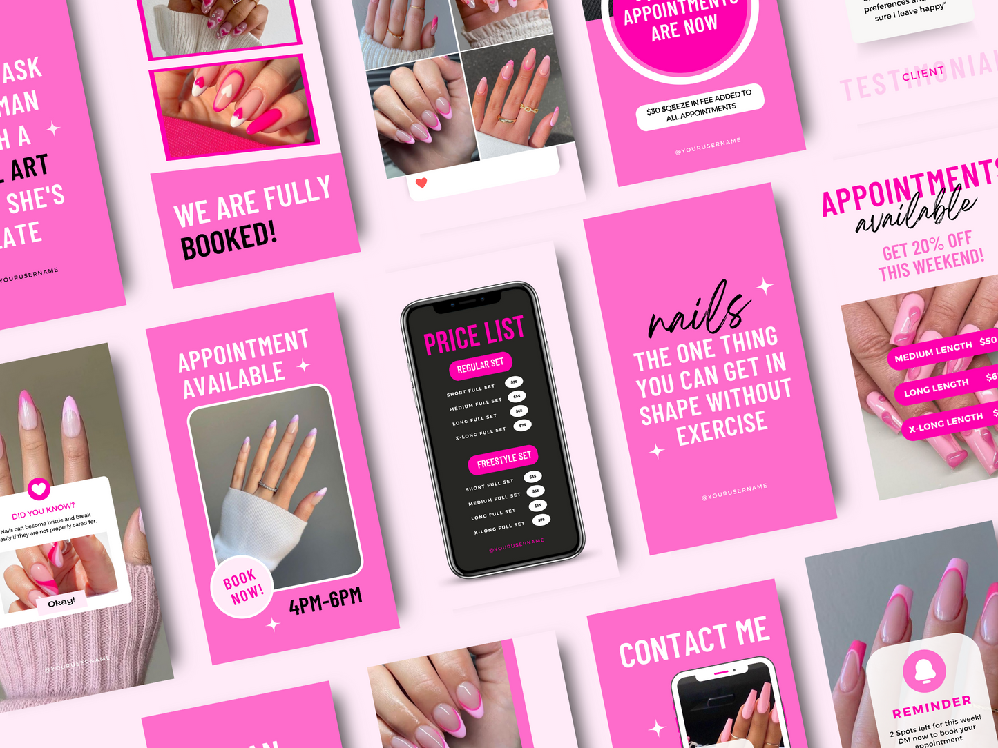 150 Customizable Canva Templates for Nail Technicians on Instagram - Posts, Stories, Highlights