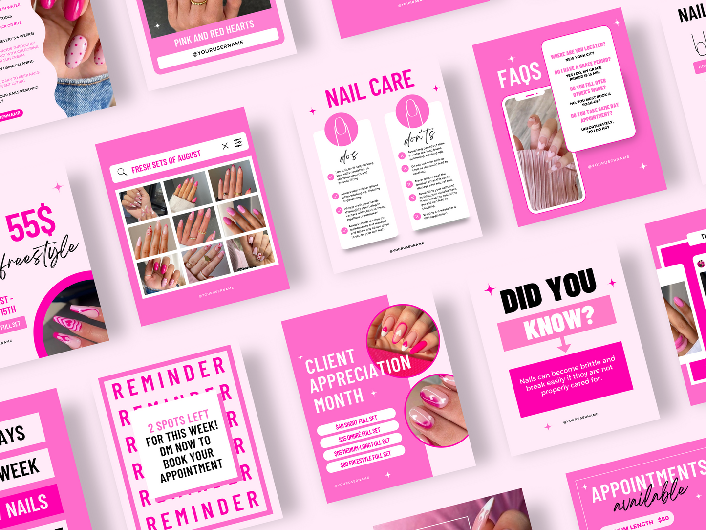 150 Customizable Canva Templates for Nail Technicians on Instagram - Posts, Stories, Highlights