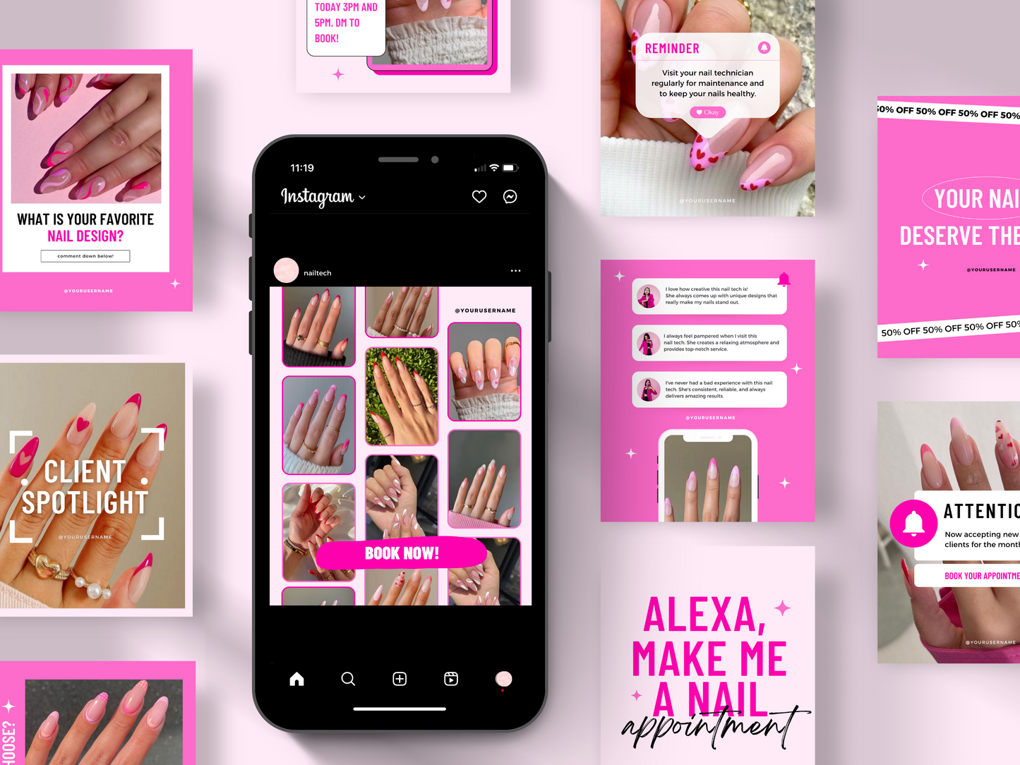 150 Customizable Canva Templates for Nail Technicians on Instagram - Posts, Stories, Highlights