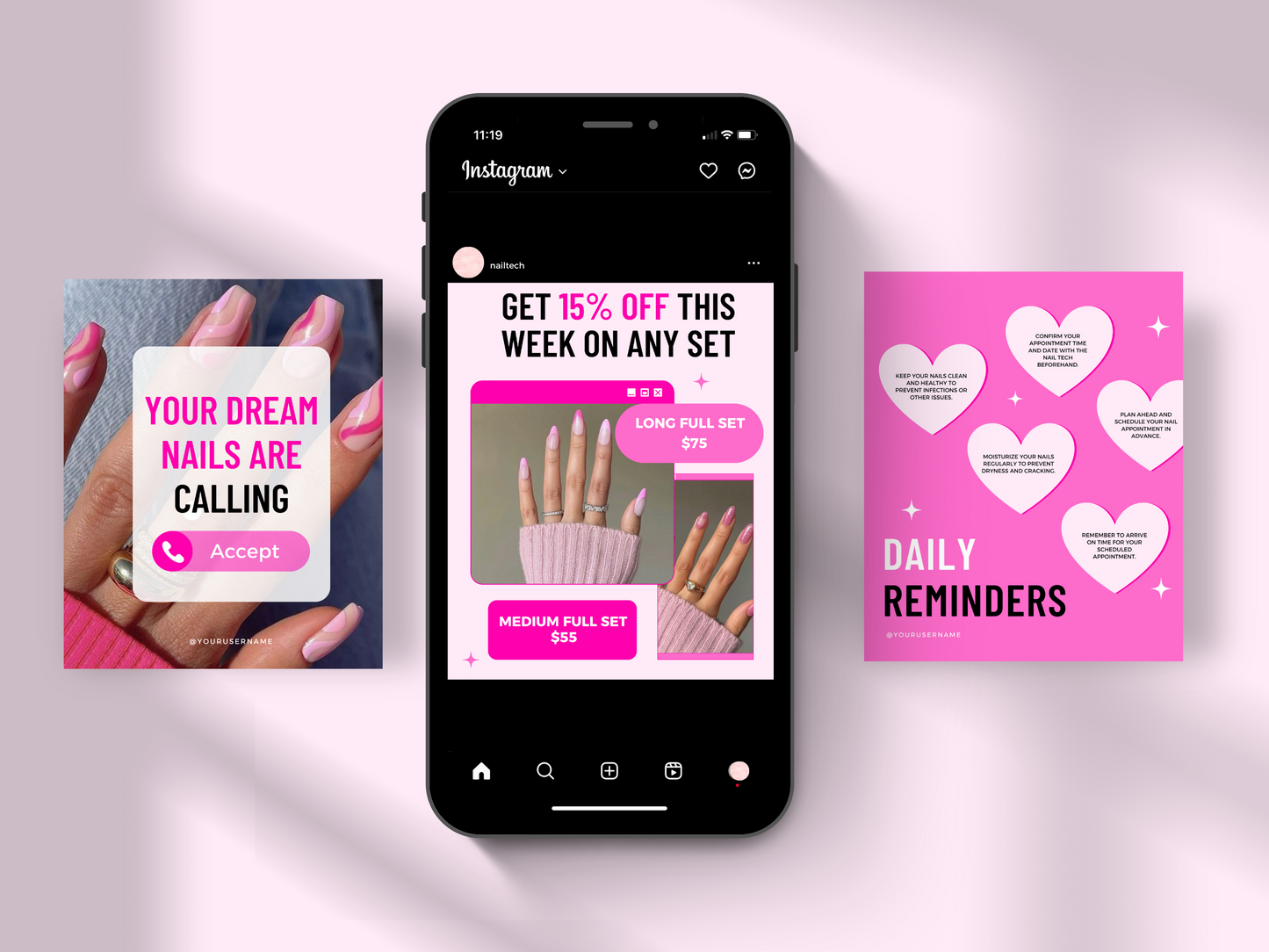 150 Customizable Canva Templates for Nail Technicians on Instagram - Posts, Stories, Highlights