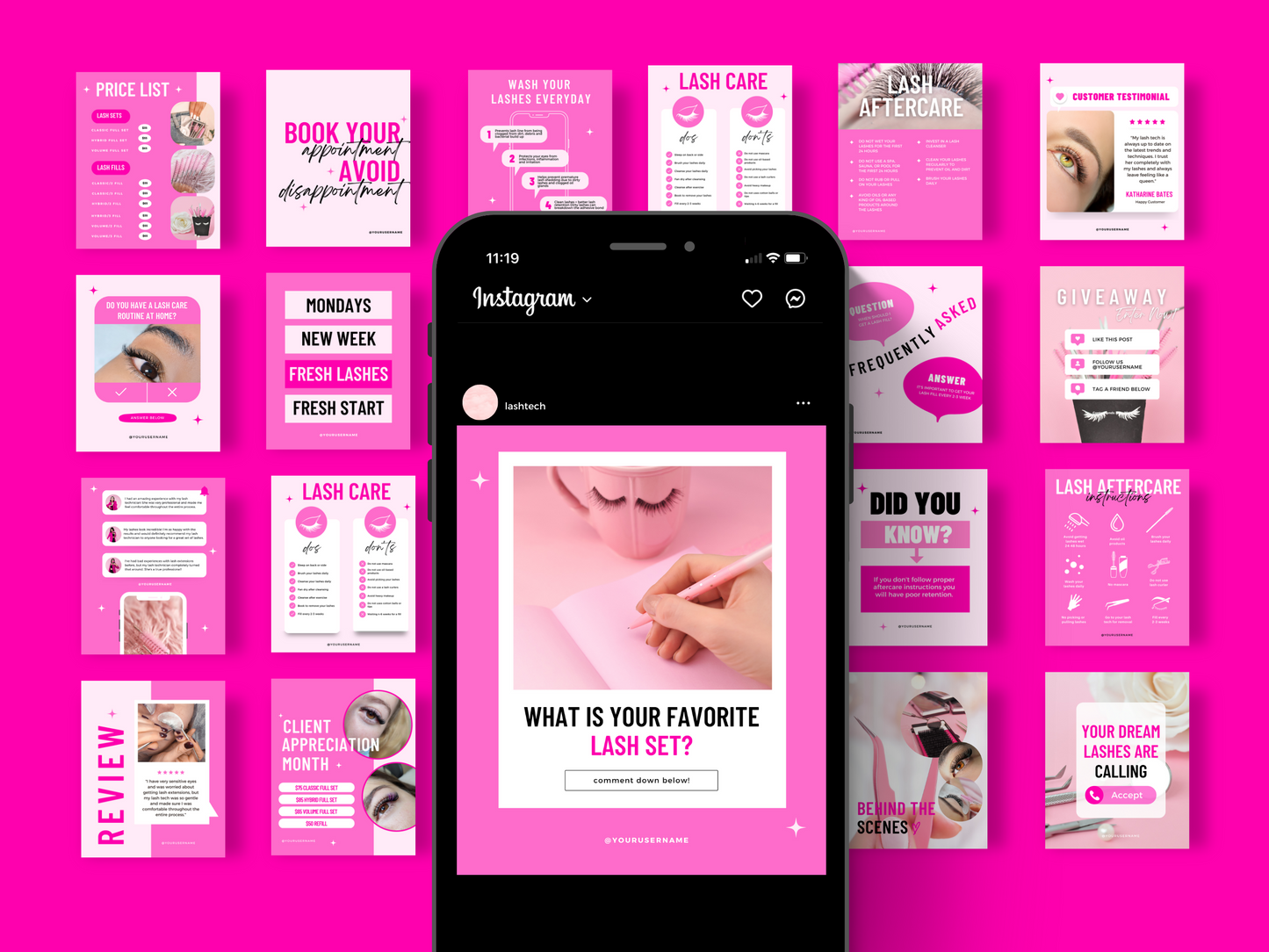 150 Customizable Canva Templates for Lash Technicians on Instagram - Posts, Stories, Highlights