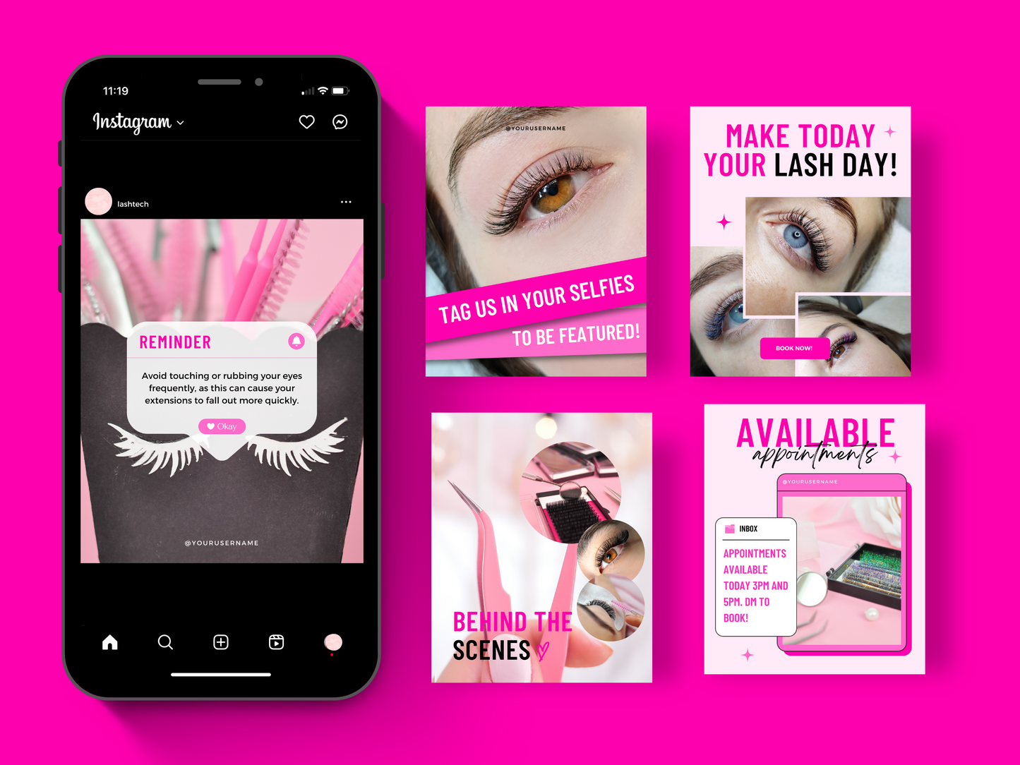 150 Customizable Canva Templates for Lash Technicians on Instagram - Posts, Stories, Highlights