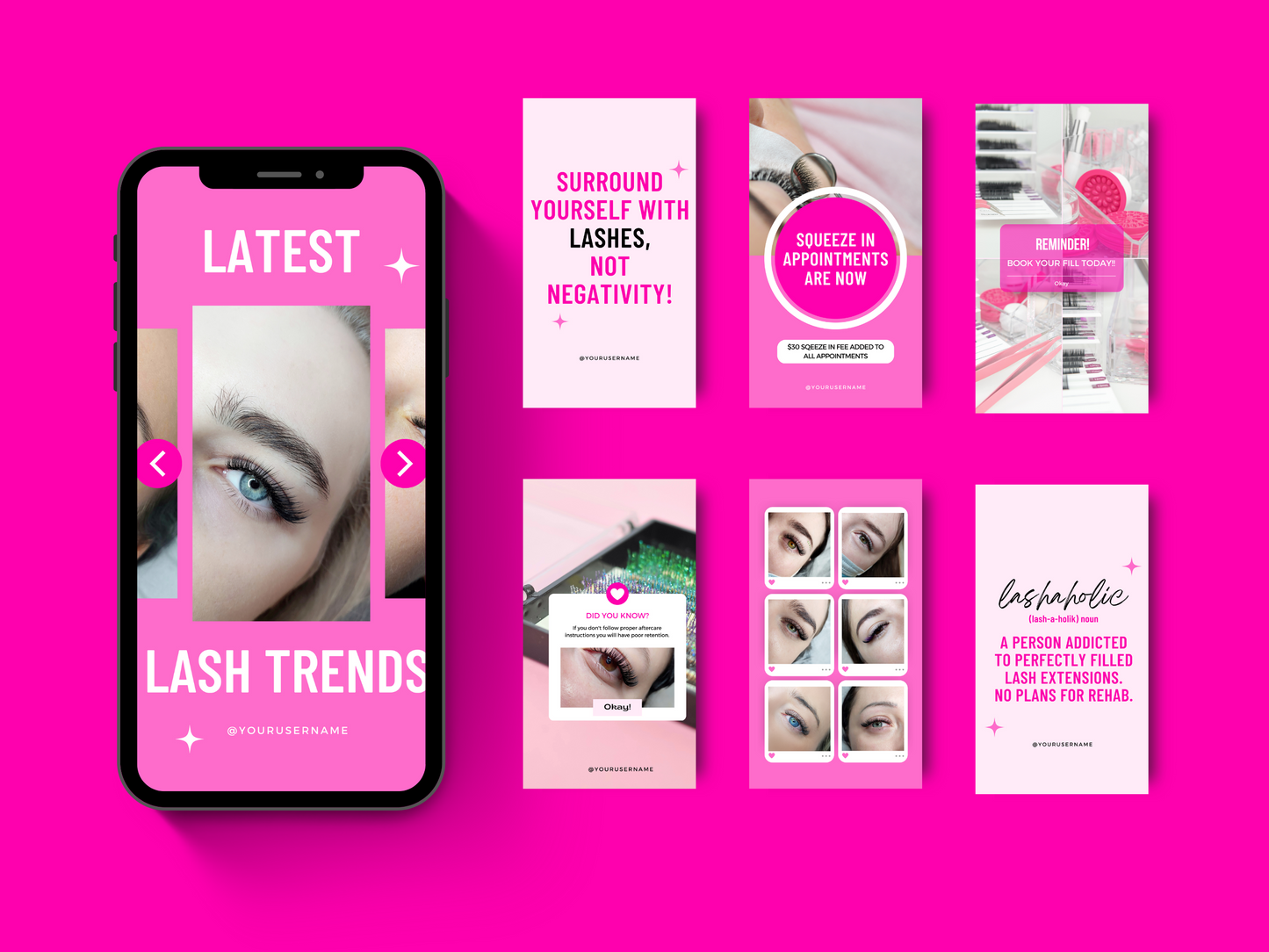 150 Customizable Canva Templates for Lash Technicians on Instagram - Posts, Stories, Highlights